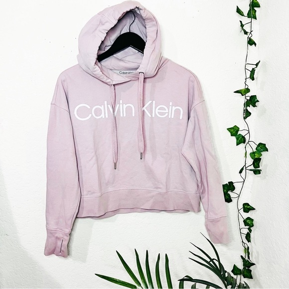 Calvin Klein Tops - 🌻5for25🌻 Calvin KLEIN LIGHT PINK CROPPED HOODIE SWEATSHIRT LOGO